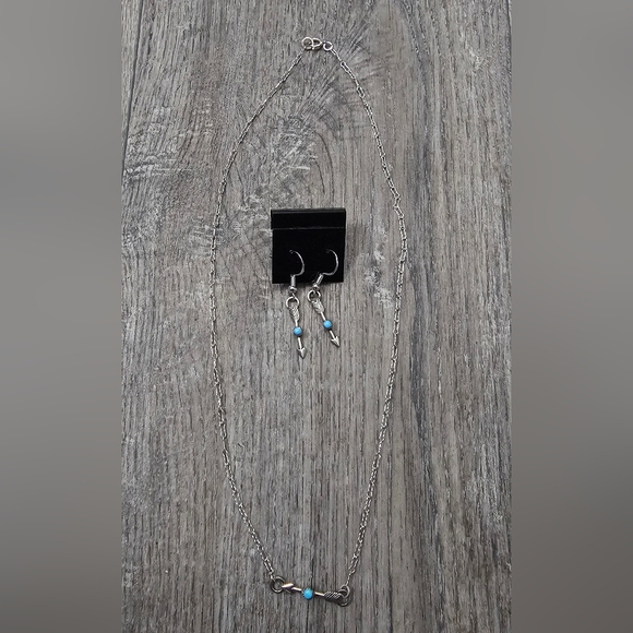 Sterling Silver And Turquoise Earring And Necklace Set-Handmade *NWOT* - Picture 5 of 5